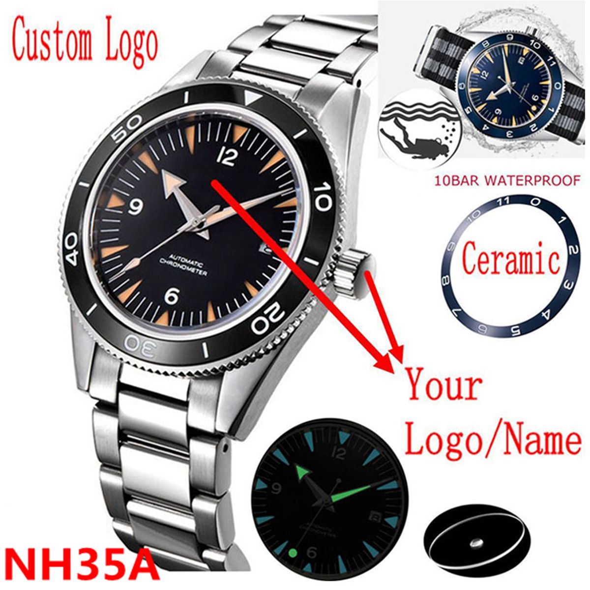 Luxury Watch Logo - Custom Logo NH35 Movement Watch 10bars