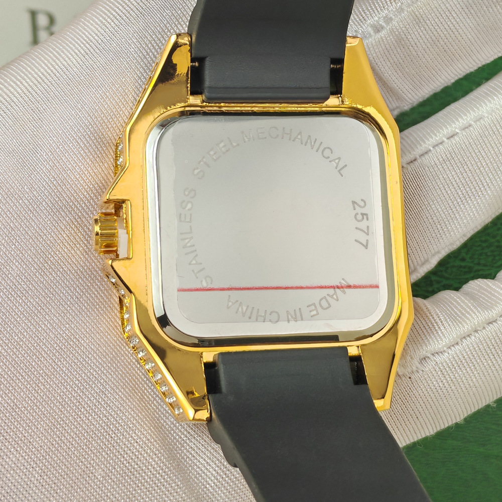 Hip Hop Iced Out Bling Square  - Luxury Watch Rubber Strap ulasan dan harga