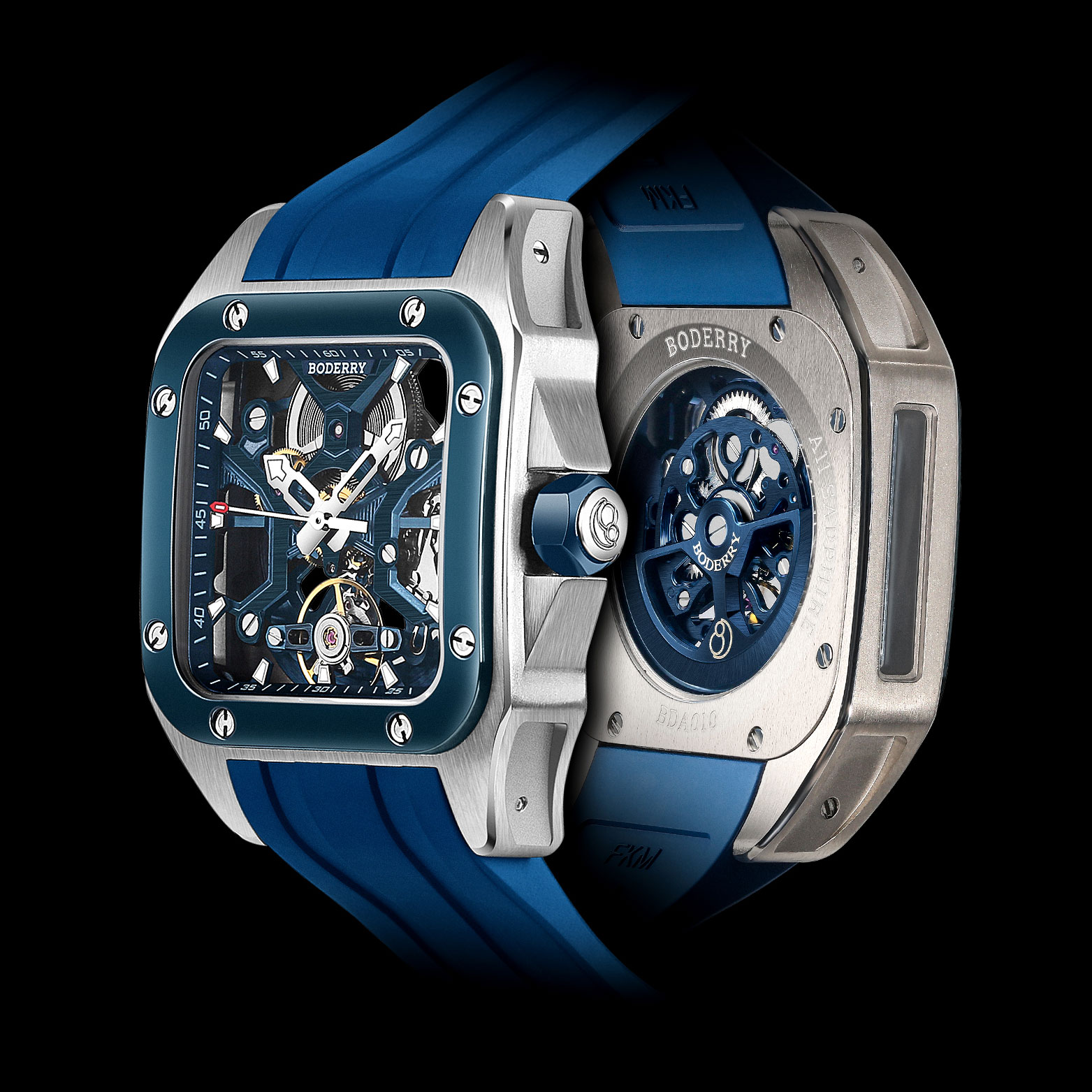BODERRY Skeleton Watches Men's - Luxury Watch Rubber Strap ulasan dan harga