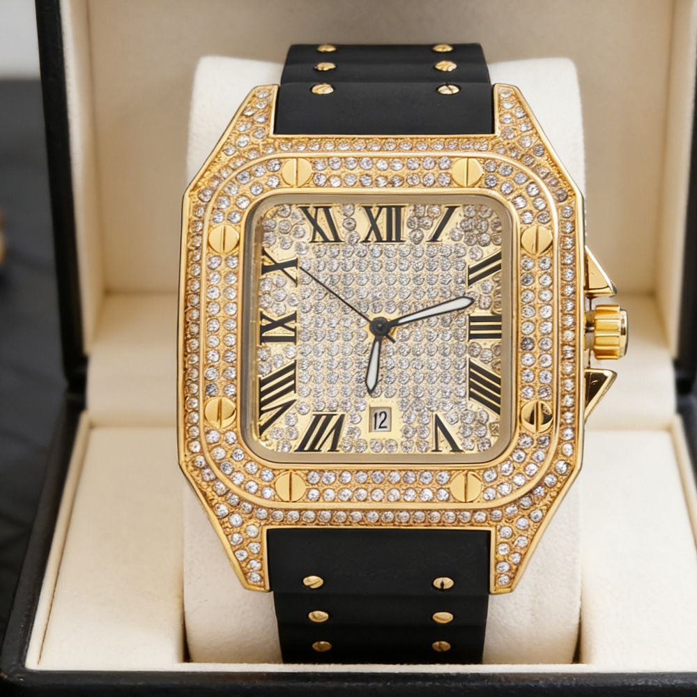 Hot Fashion Square Full Diamon - Luxury Watch Rubber Strap ulasan dan harga